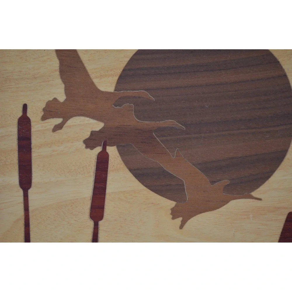 Vintage 1985 ‎ Hand Carved  Wood Inlay Flying Duck Marquetry Artwork  11